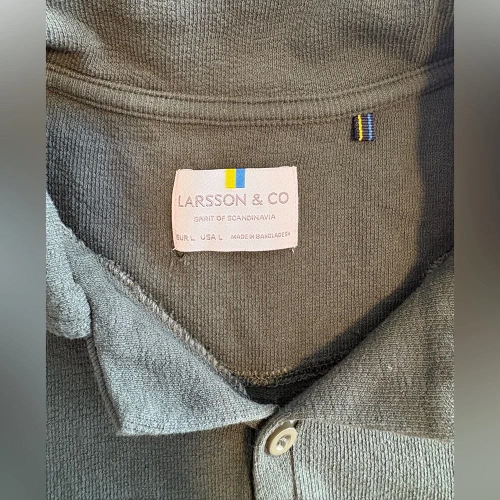 Larsson & Co Green Textured Resort Collar Polo Large - Picture 5 of 8